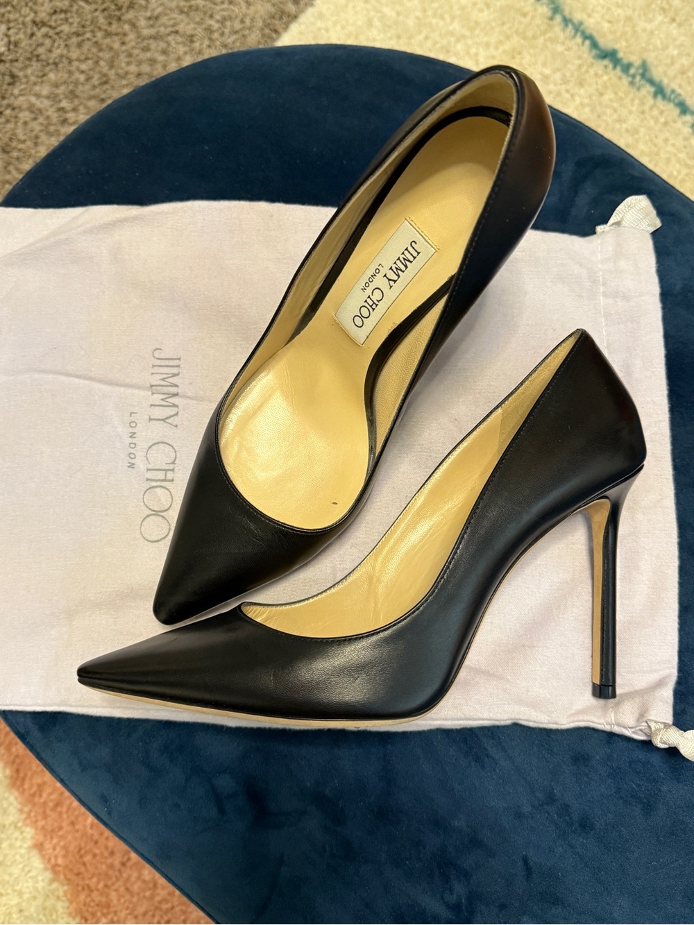 Jimmy Choo Romy 85 mm Black Pointed Toe Leather Pumps